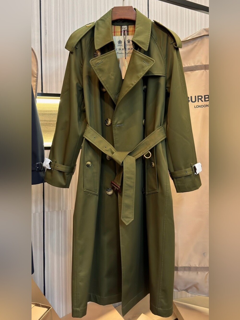 Burberry Women's Olive Green Double-Breasted Trench Coat